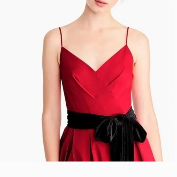 🎉HP🎉 J. Crew A-Line Holiday Red Spaghetti Strap Dress With Velvet Sash - 4 - Picture 6 of 15